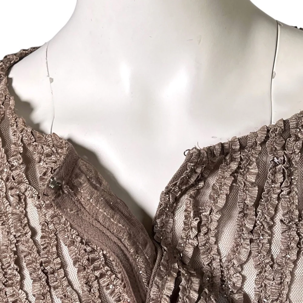 Alex Evenings Sheer Open Front Jacket Size 16 Taupe Metallic Mesh Cover Up